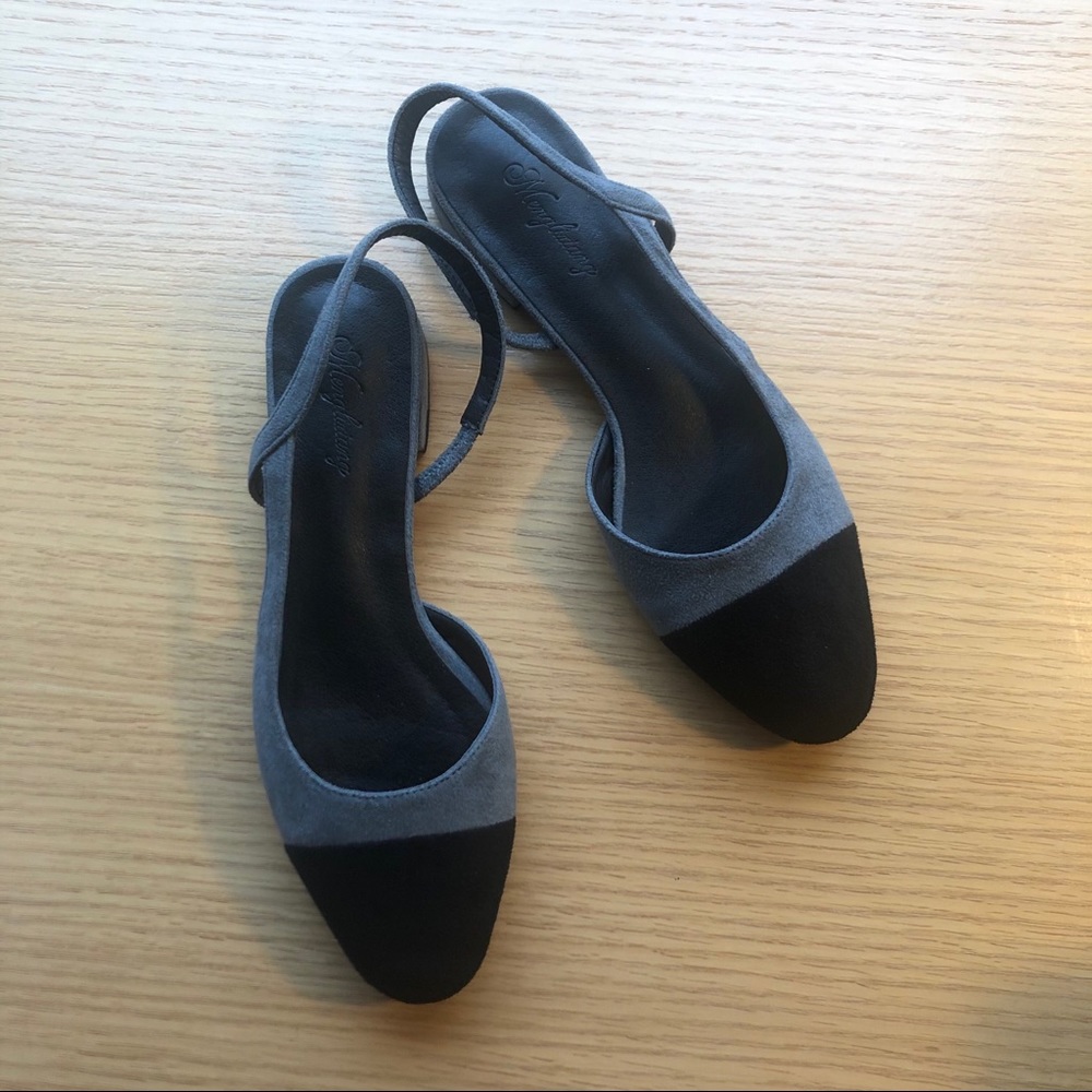 Suede Cap Toe Slingback Flat 6 Black Grey